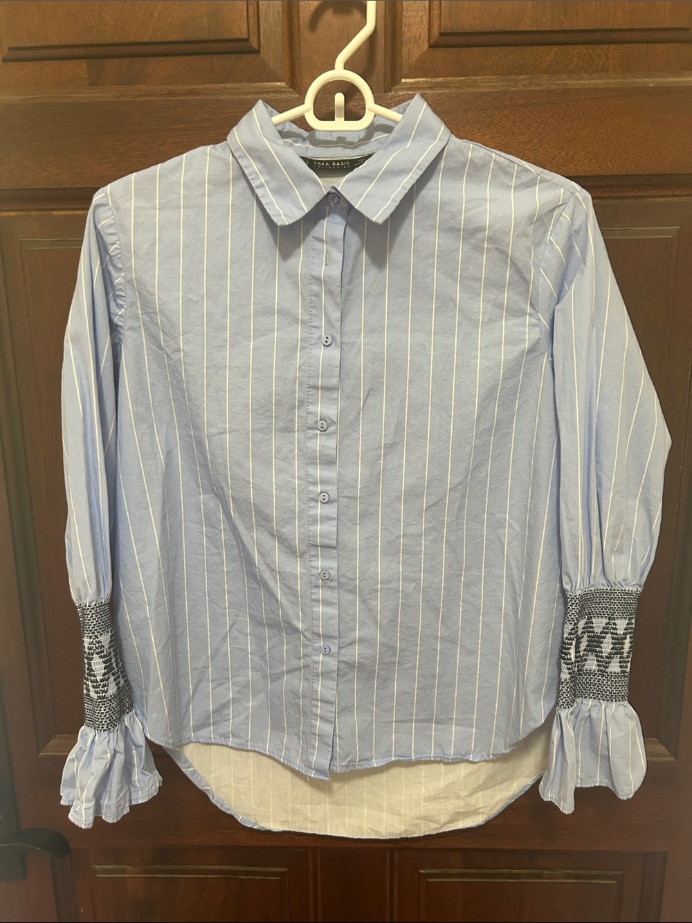 Zara Light Blue White Pinstripe Button-Down Shirt